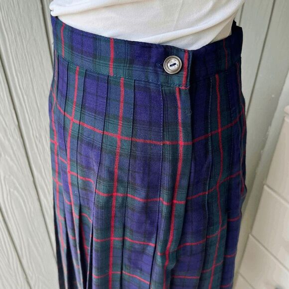VTG 90s GAP Plaid Tartan Pleated Midi Skirt Rayon Grunge Academia Sz 8 - Picture 4 of 8